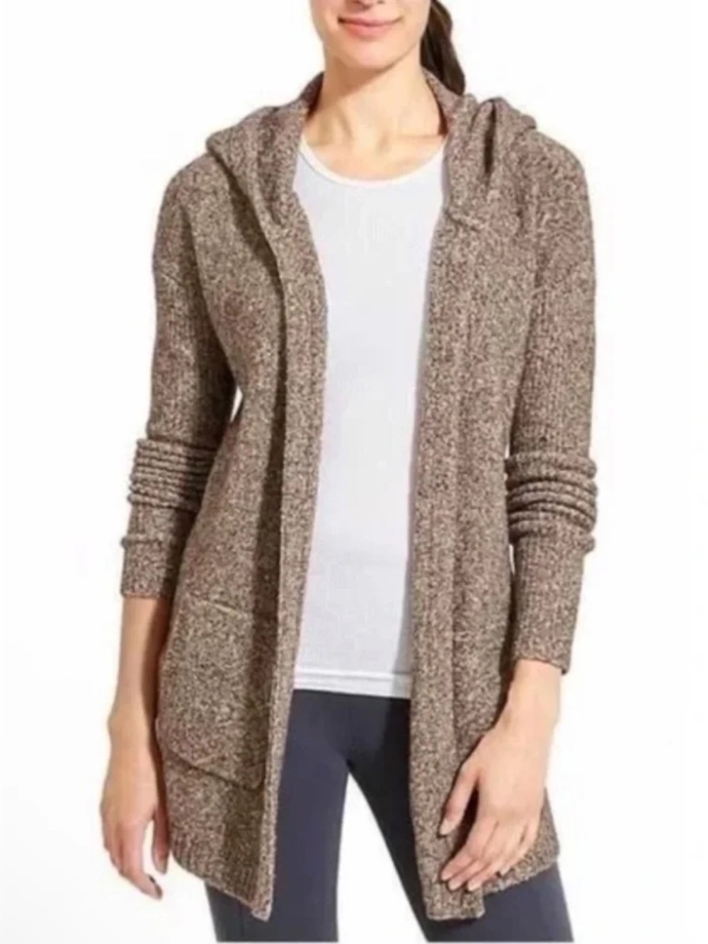 Athleta Mill Valley Hoodie Wrap Sweater Merino Wool Yak Hair Walnut Size XXS